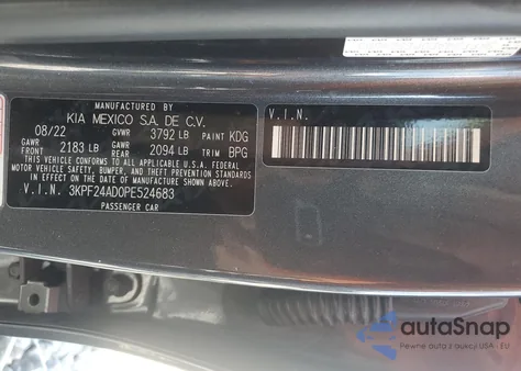 2023 Kia Forte Lx from USA, damaged, VIN 3KPF24AD0PE524683